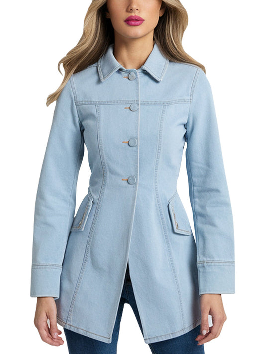 Women's Light Blue Denim Longline Jacket - The Leather Jackets