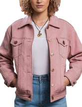 Women's Pink Stylish Cropped Denim Jacket