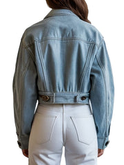 Women's Vintage Style Light Blue Cropped Denim Jacket