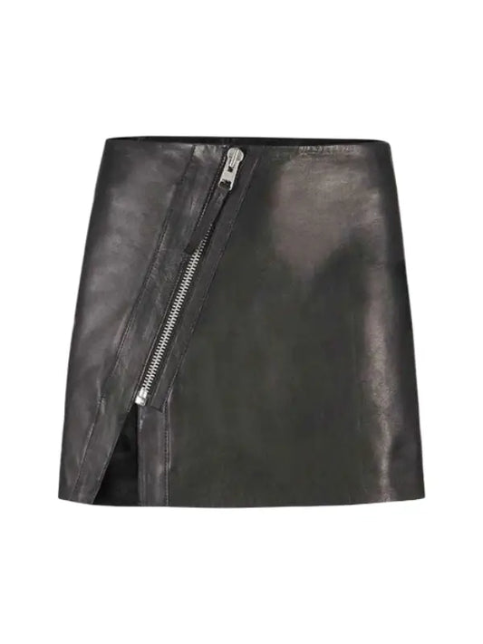 Women’s Black Asymmetrical Zip Leather Mini Skirt | Edgy High-Waist Skirt