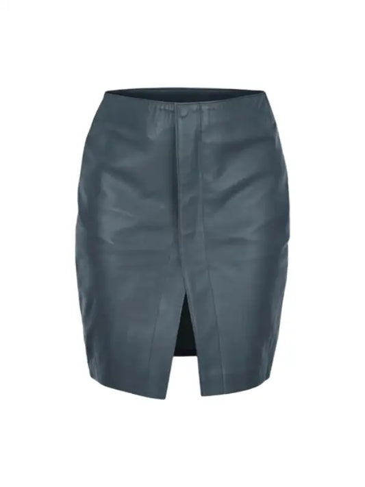 Women’s Blue High-Waist Leather Pencil Skirt | Chic Front Slit Midi Skirt