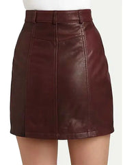 Women’s Burgundy Leather Mini Skirt | Asymmetrical Zip High-Waist Skirt