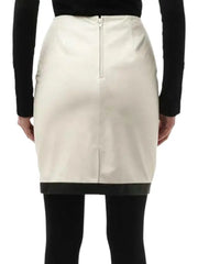 Women’s Two-Tone Black and White Leather Pencil Skirt | Asymmetrical Wrap Design