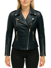 Womens Black Motorcycle Azaria Leather Jacket