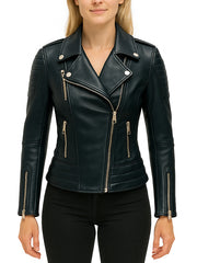 Womens Black Motorcycle Azaria Leather Jacket