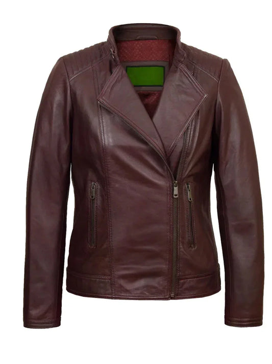 Women's Burgundy Biker Leather Jacket