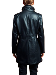 Women's Classic Black Leather Trench Coat