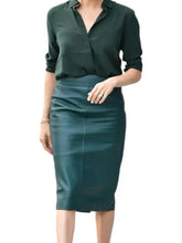 Women’s Dark Green Leather Pencil Skirt