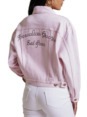 Women's Light Pink Cropped Denim Jacket
