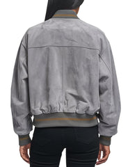 Women's Oversized Distressed Grey Bomber Jacket