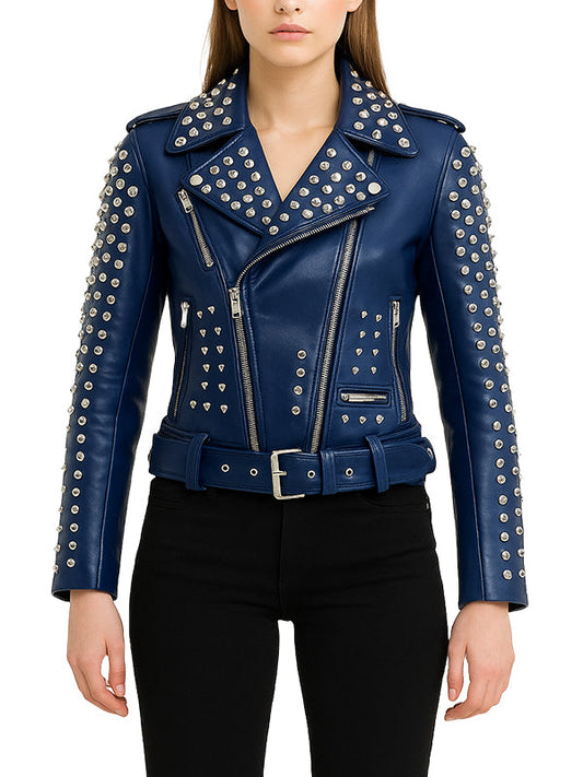 Women's Spiked Studded Leather Brando Jacket