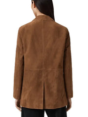 Women’s Brown Suede Blazer Jacket with Two Button Closure