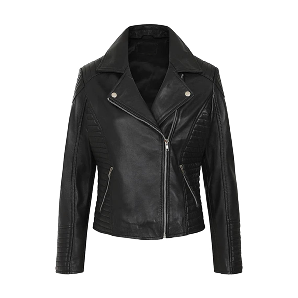 Black Biker Style Bold Lined Leather Jacket - The Leather Jackets