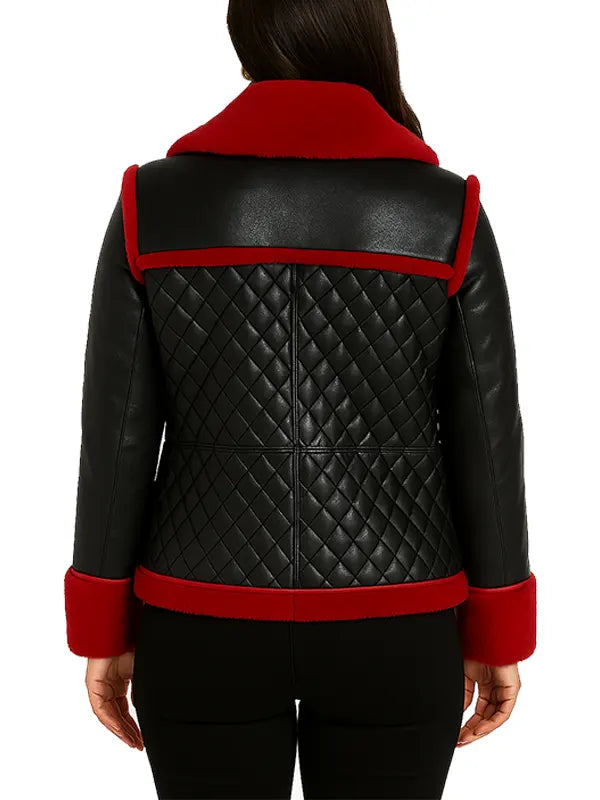 Womens Black Leather Shearling Jacket