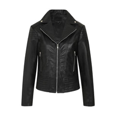Black Biker Bold Lined Genuine Leather Jacket - The Leather Jackets