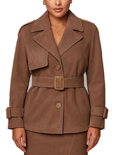 Womens Brown Suede Trench Style Belted Jacket