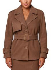 Womens Brown Suede Trench Style Belted Jacket