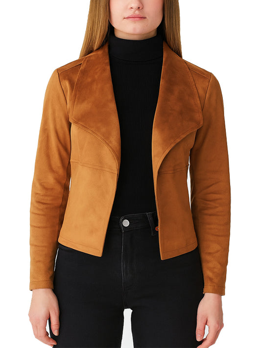 Womens Camel Brown Suede Leather Jacket