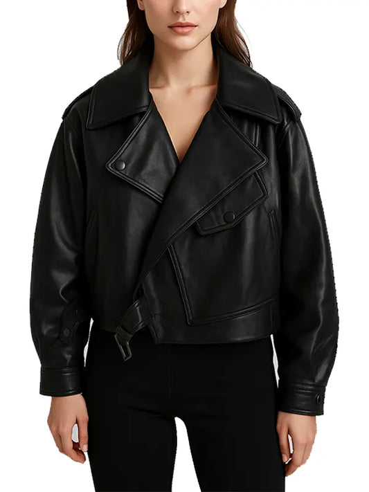 Womens Classic Black Leather Biker Jacket