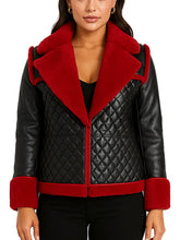 Womens Quilted Black Leather Shearling Jacket