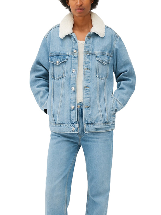 Womens Light Blue Sherpa Lined Denim Jacket