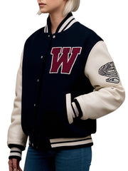 Wool and Leather Varsity Jacket Women