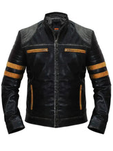 Yellow Stripe Vintage Biker Leather Jacket