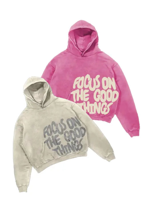 Couple Hoodies – Focus on the Good Things | Matching Oversized Fleece Hoodies for Couples - The Leather Jackets