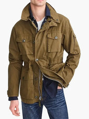 Men’s Olive Utility Field Jacket with Button Front and Zip Closure