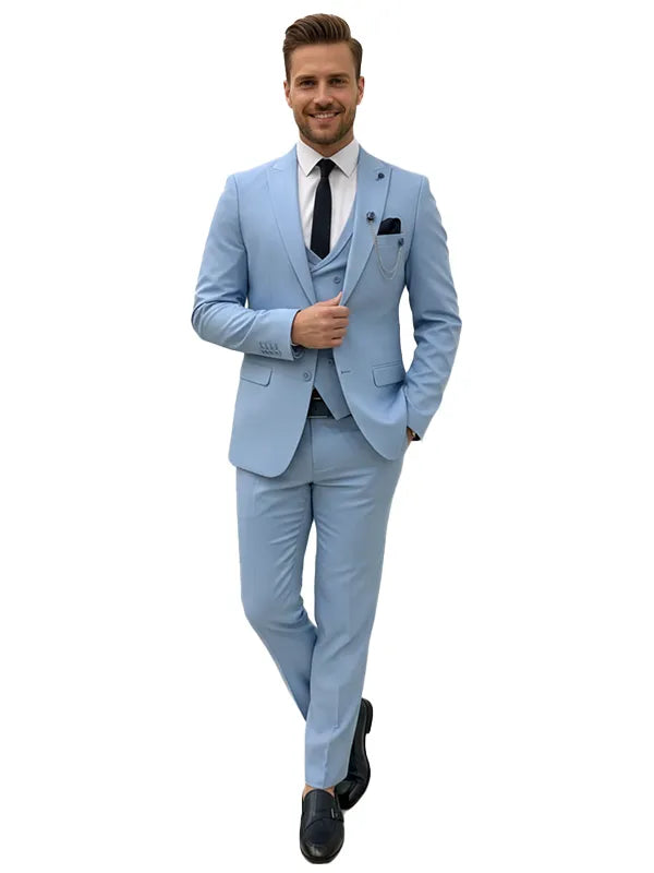 Premium Sky Blue Three Piece Suit for Men - The Leather Jackets