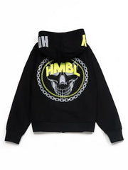 HMBL Black Full-Zip Hoodie with Skull Chain Graphic