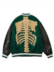 Skeleton Bone Harajuku Varsity Jacket – Retro Streetwear with 3D Bone Embroidery