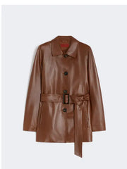 Women’s Brown Leather Jacket with Matching Skirt