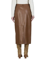 Women’s Brown Leather Jacket with Matching Skirt