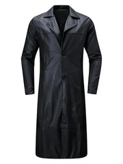 Men’s Classic Black Long Leather Coat