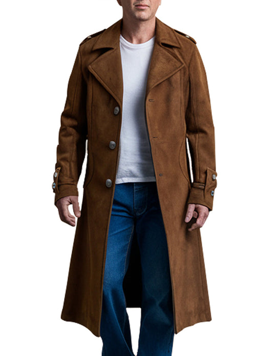 men’s brown double-breasted wool trench coat