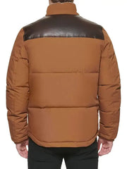 Men’s Brown and Black Puffer Leather Jacket