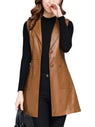 Amber Brown Sleeveless Leather Coat