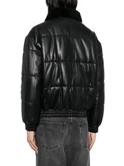 Men’s Black Puffer Leather Jacket with Shearling Collar