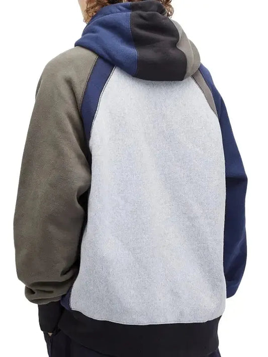 Unisex Patchwork Colorblock Fleece Hoodie – Multi-Tone Streetwear Style