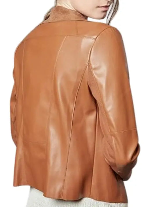 Women’s Tan Brown Waterfall Leather Jacket