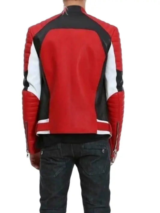 Red and Black Leather Biker Jacket
