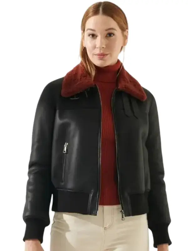 Raven Black Shearling Leather Jacket – Elegant Warmth with Modern Edge
