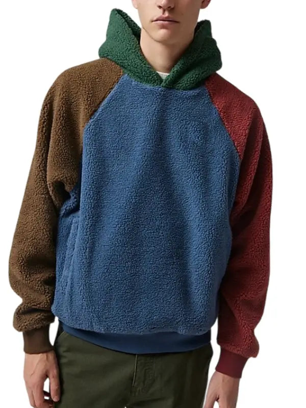Multicolor Sherpa Hoodie – Soft & Warm Fleece Pullover for Men
