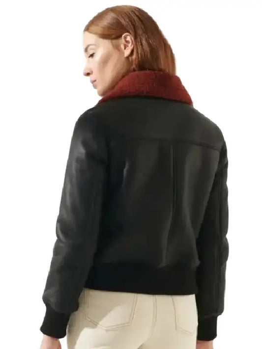 Raven Black Shearling Leather Jacket – Elegant Warmth with Modern Edge