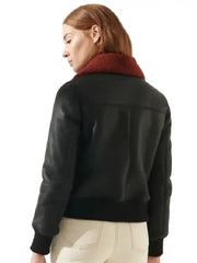 Raven Black Shearling Leather Jacket – Elegant Warmth with Modern Edge
