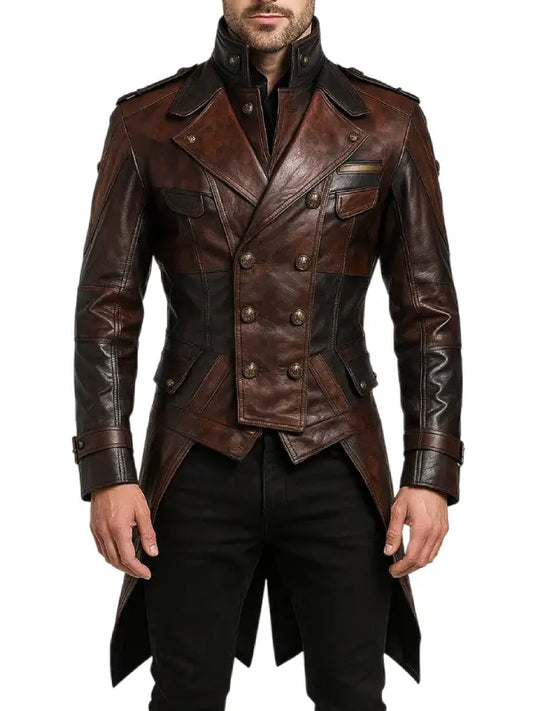 Men’s Vintage Brown Leather Tailcoat