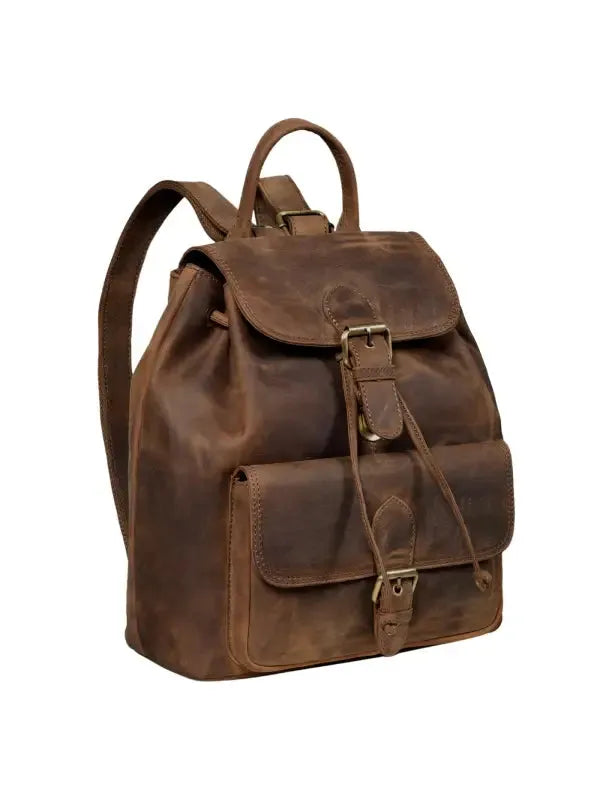 Vintage Full-Grain Leather Backpack – Rustic Brown Travel & Daily Carry Bag