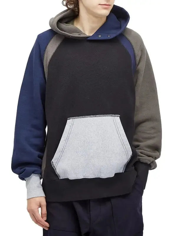 Unisex Patchwork Colorblock Fleece Hoodie – Multi-Tone Streetwear Style