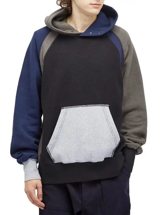 Unisex Patchwork Colorblock Fleece Hoodie – Multi-Tone Streetwear Style
